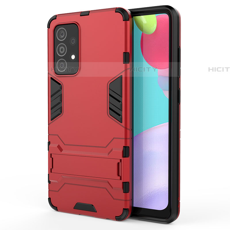 Coque Contour Silicone et Plastique Housse Etui Mat avec Support T01 pour Samsung Galaxy A52 4G Rouge Plus