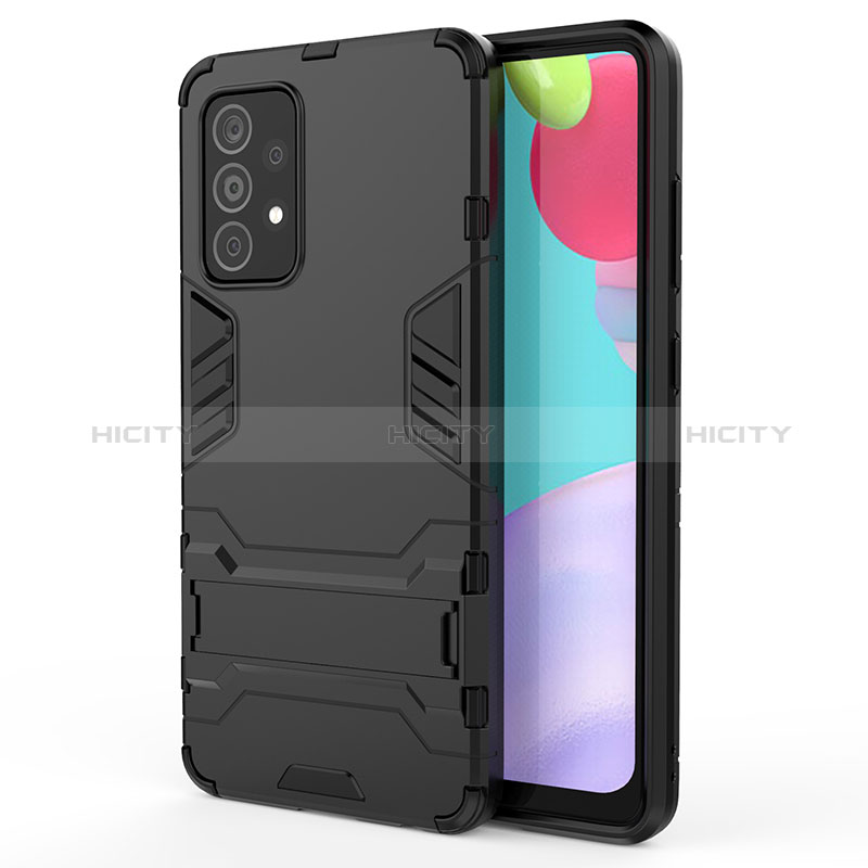 Coque Contour Silicone et Plastique Housse Etui Mat avec Support T01 pour Samsung Galaxy A52s 5G Noir Plus