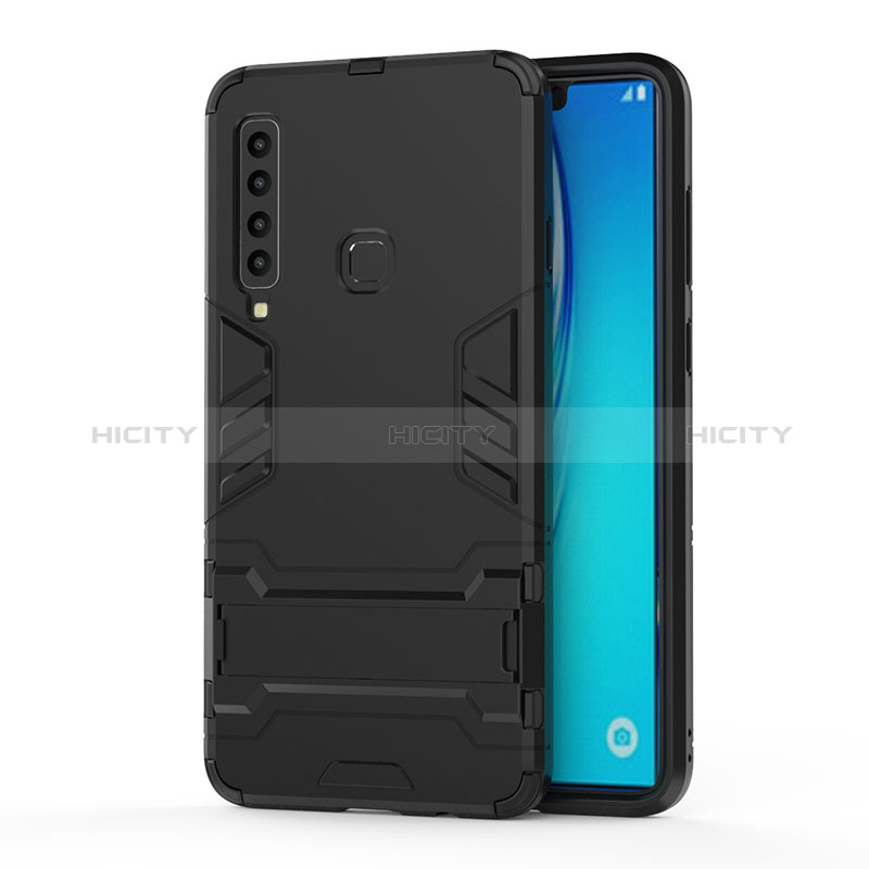 Coque Contour Silicone et Plastique Housse Etui Mat avec Support T01 pour Samsung Galaxy A9 (2018) A920 Noir Plus