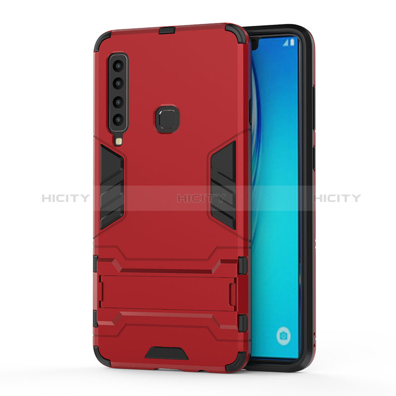 Coque Contour Silicone et Plastique Housse Etui Mat avec Support T01 pour Samsung Galaxy A9 (2018) A920 Rouge Plus