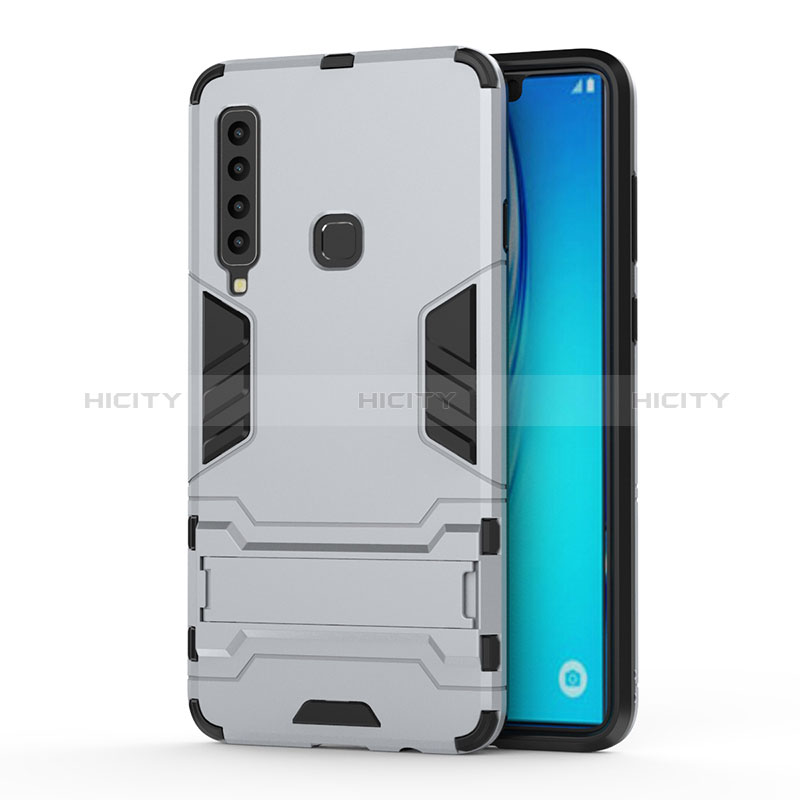 Coque Contour Silicone et Plastique Housse Etui Mat avec Support T01 pour Samsung Galaxy A9 Star Pro Argent Plus