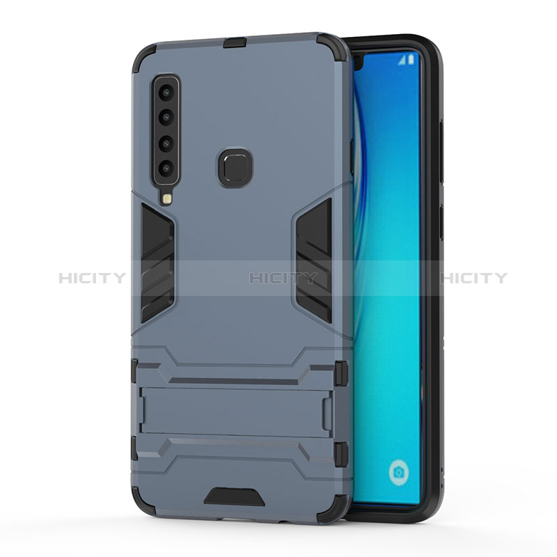 Coque Contour Silicone et Plastique Housse Etui Mat avec Support T01 pour Samsung Galaxy A9s Bleu Plus