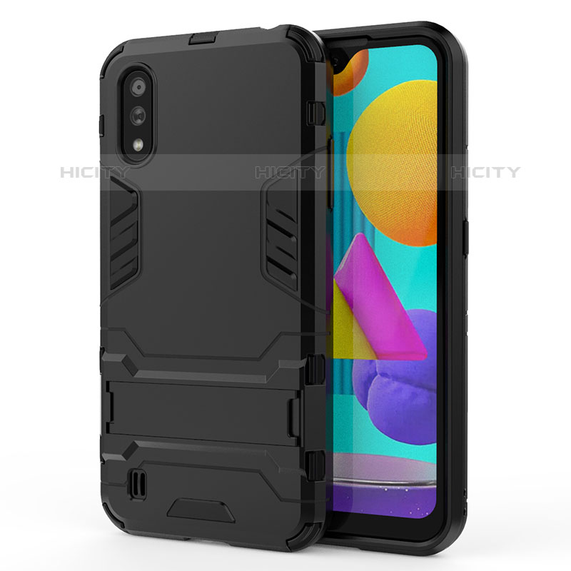 Coque Contour Silicone et Plastique Housse Etui Mat avec Support T01 pour Samsung Galaxy M01 Plus