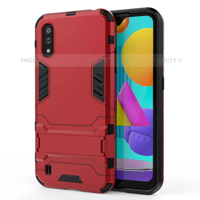 Coque Contour Silicone et Plastique Housse Etui Mat avec Support T01 pour Samsung Galaxy M01 Plus