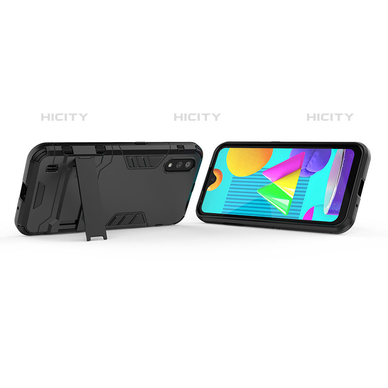 Coque Contour Silicone et Plastique Housse Etui Mat avec Support T01 pour Samsung Galaxy M01 Plus