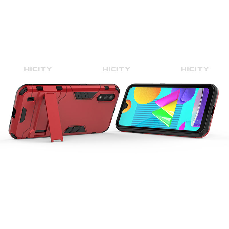 Coque Contour Silicone et Plastique Housse Etui Mat avec Support T01 pour Samsung Galaxy M01 Plus