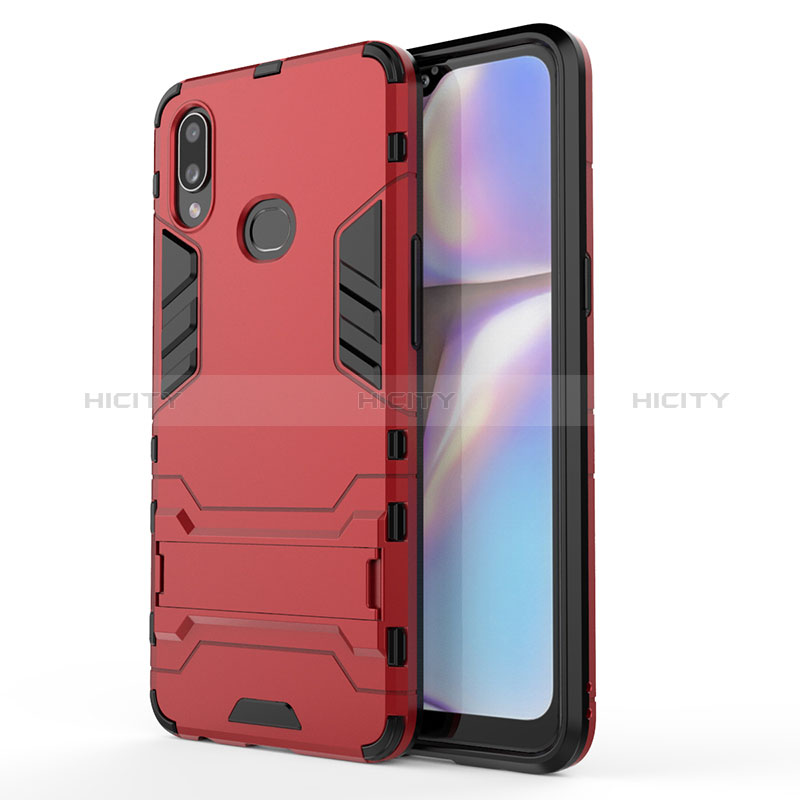 Coque Contour Silicone et Plastique Housse Etui Mat avec Support T01 pour Samsung Galaxy M01s Rouge Plus