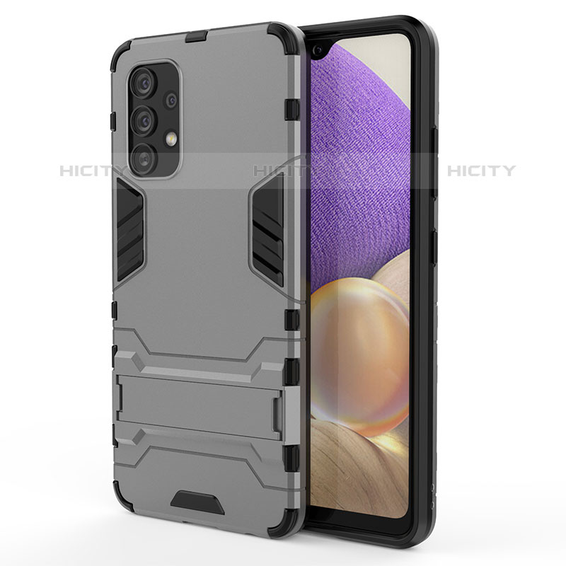 Coque Contour Silicone et Plastique Housse Etui Mat avec Support T01 pour Samsung Galaxy M32 5G Gris Plus