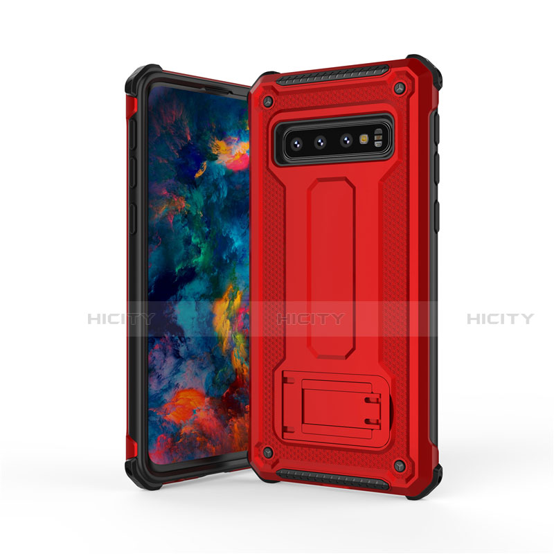 Coque Contour Silicone et Plastique Housse Etui Mat avec Support T01 pour Samsung Galaxy S10 5G Rouge Plus