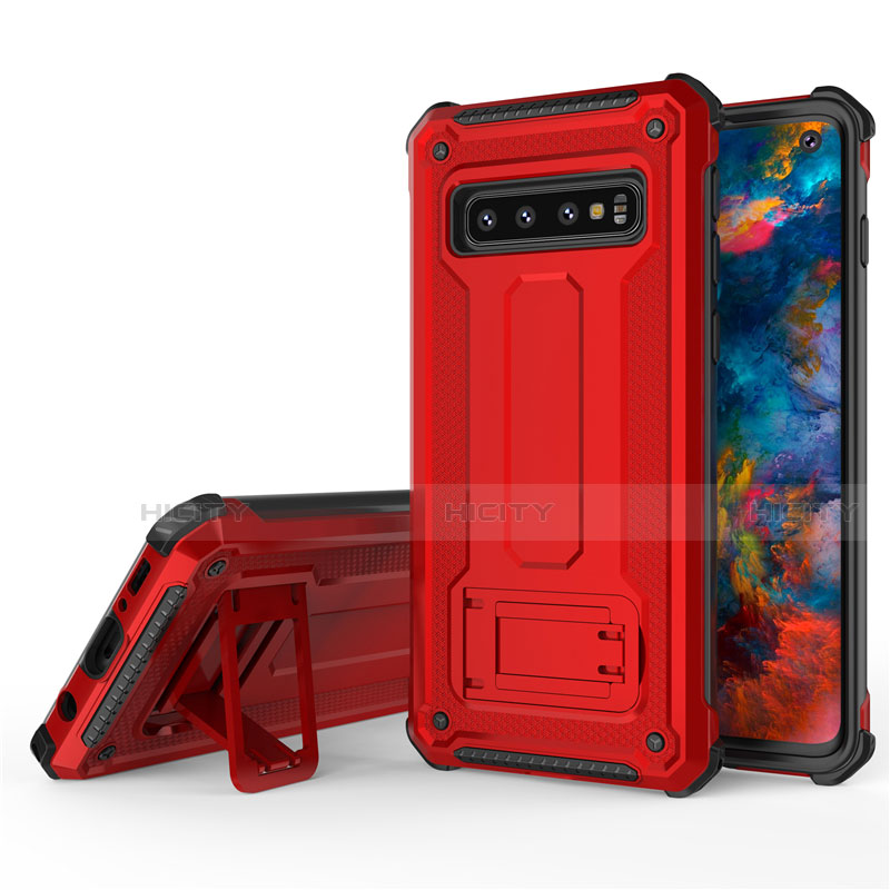 Coque Contour Silicone et Plastique Housse Etui Mat avec Support T01 pour Samsung Galaxy S10 Plus