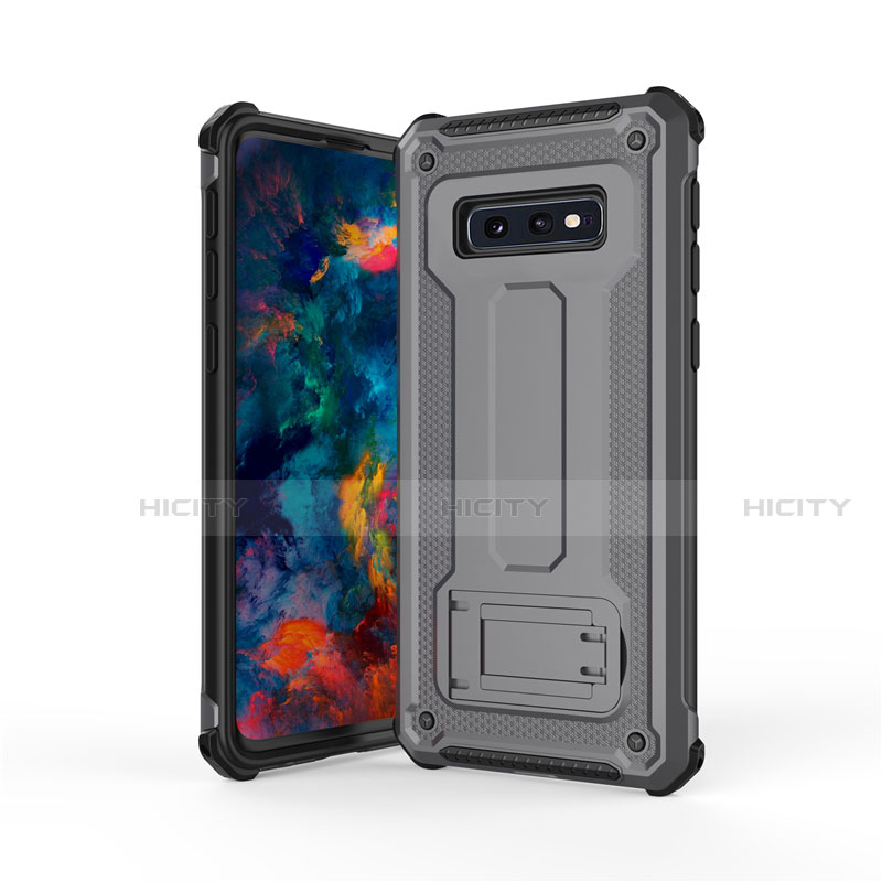 Coque Contour Silicone et Plastique Housse Etui Mat avec Support T01 pour Samsung Galaxy S10e Gris Plus