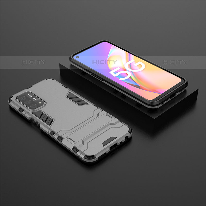 Coque Contour Silicone et Plastique Housse Etui Mat avec Support T02 pour OnePlus Nord N200 5G Gris Plus