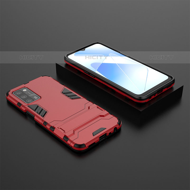 Coque Contour Silicone et Plastique Housse Etui Mat avec Support T02 pour Oppo A53s 5G Rouge Plus