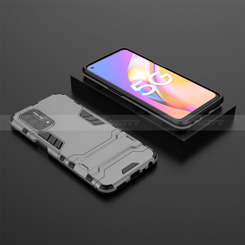 Coque Contour Silicone et Plastique Housse Etui Mat avec Support T02 pour Oppo A54 5G Gris Plus