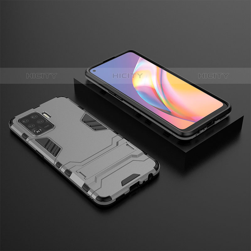 Coque Contour Silicone et Plastique Housse Etui Mat avec Support T02 pour Oppo A94 4G Gris Plus