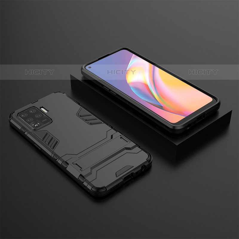 Coque Contour Silicone et Plastique Housse Etui Mat avec Support T02 pour Oppo A94 4G Noir Plus