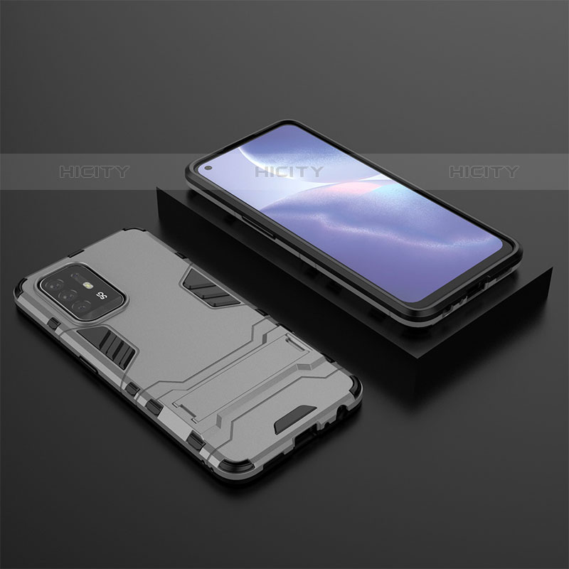 Coque Contour Silicone et Plastique Housse Etui Mat avec Support T02 pour Oppo A94 5G Gris Plus