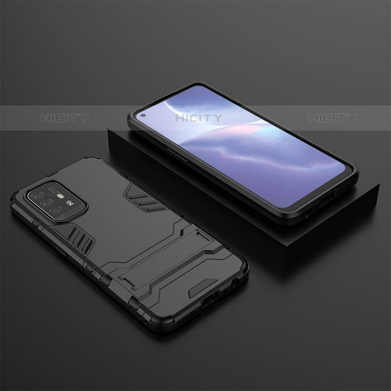 Coque Contour Silicone et Plastique Housse Etui Mat avec Support T02 pour Oppo A94 5G Noir Plus