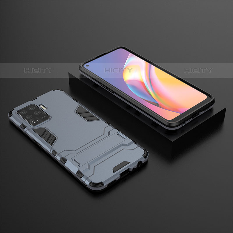 Coque Contour Silicone et Plastique Housse Etui Mat avec Support T02 pour Oppo F19 Pro Bleu Plus