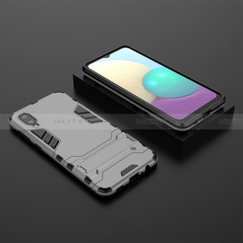 Coque Contour Silicone et Plastique Housse Etui Mat avec Support T02 pour Samsung Galaxy A02 Gris Plus