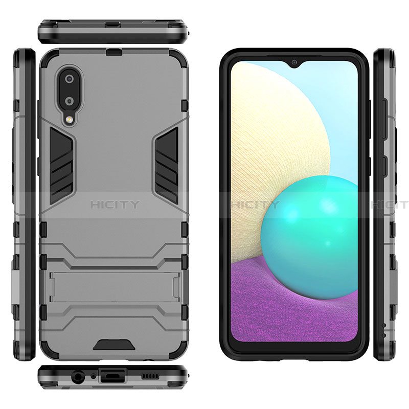 Coque Contour Silicone et Plastique Housse Etui Mat avec Support T02 pour Samsung Galaxy A02 Plus