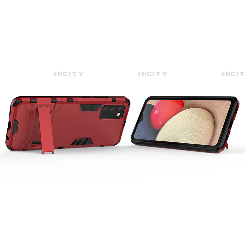 Coque Contour Silicone et Plastique Housse Etui Mat avec Support T02 pour Samsung Galaxy A03s Rouge Plus