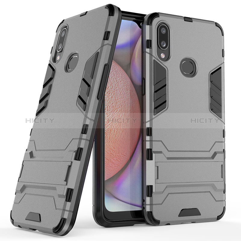 Coque Contour Silicone et Plastique Housse Etui Mat avec Support T02 pour Samsung Galaxy A10s Gris Plus