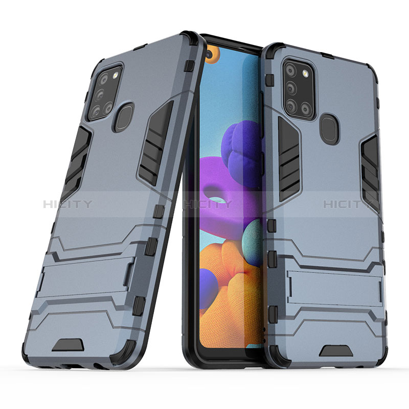 Coque Contour Silicone et Plastique Housse Etui Mat avec Support T02 pour Samsung Galaxy A21s Plus