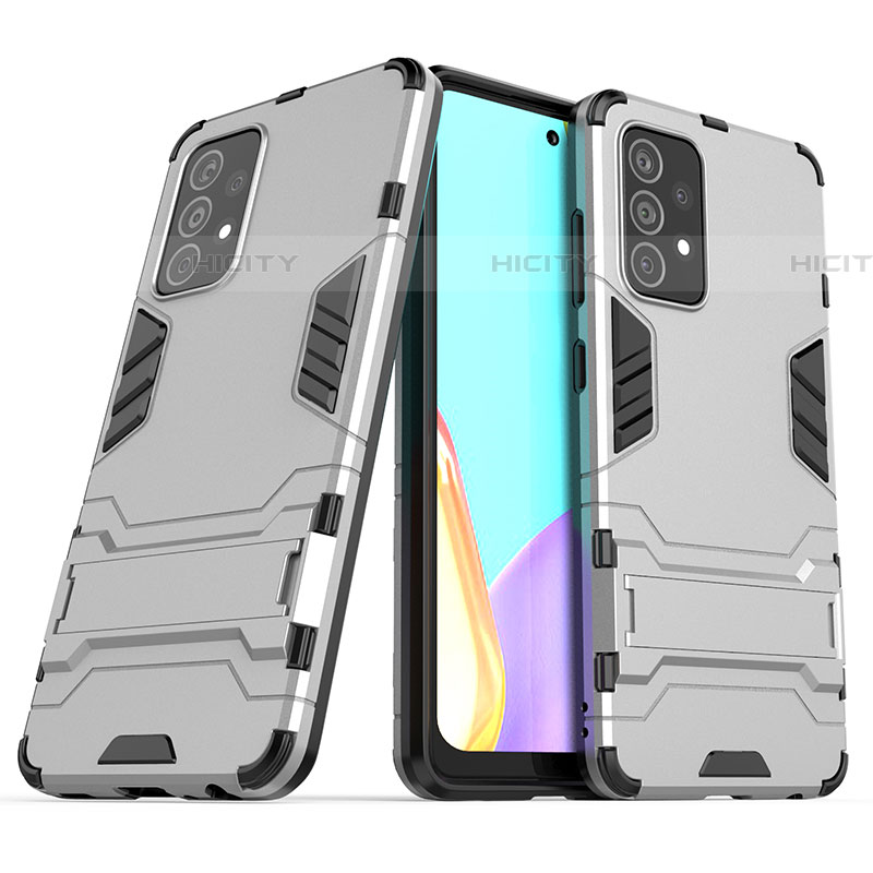 Coque Contour Silicone et Plastique Housse Etui Mat avec Support T02 pour Samsung Galaxy A52 4G Gris Plus