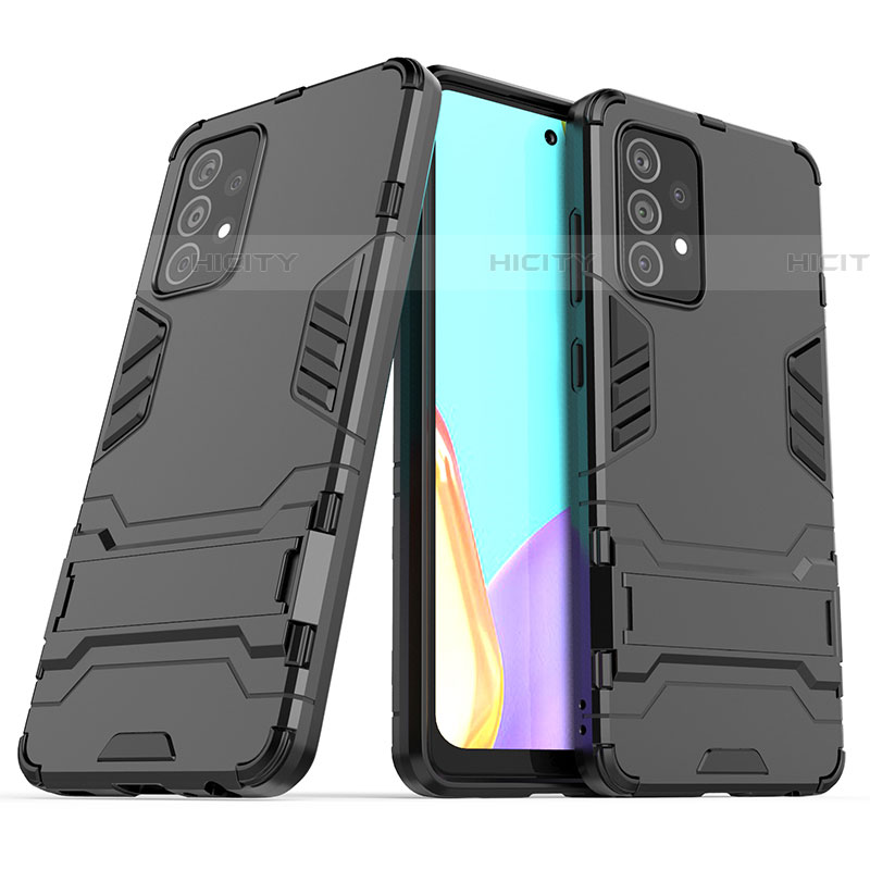 Coque Contour Silicone et Plastique Housse Etui Mat avec Support T02 pour Samsung Galaxy A52 4G Noir Plus