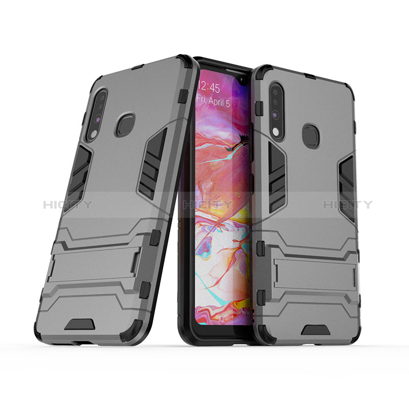 Coque Contour Silicone et Plastique Housse Etui Mat avec Support T02 pour Samsung Galaxy A70E Gris Plus