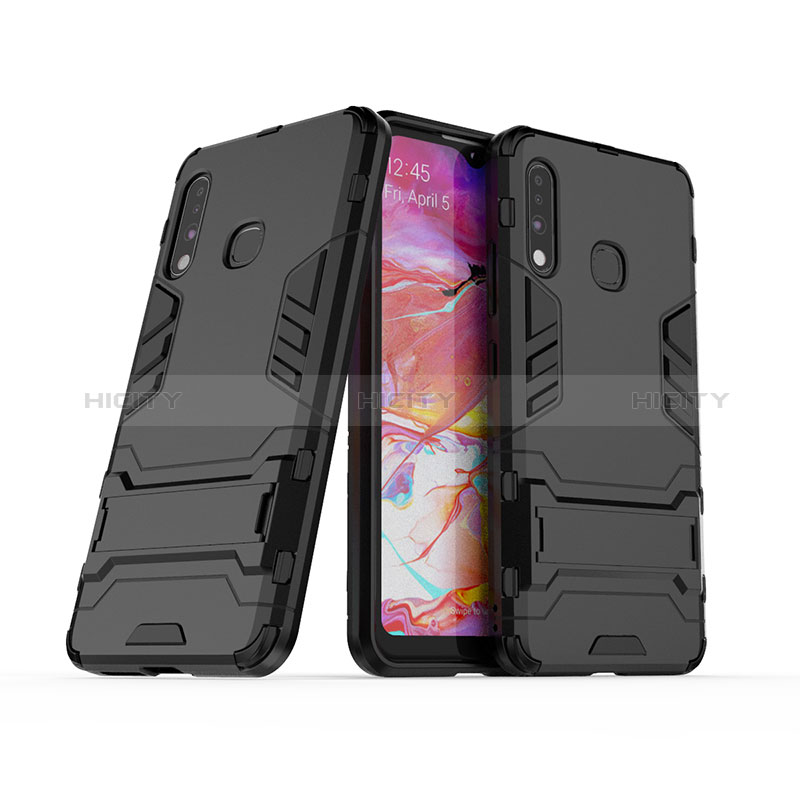 Coque Contour Silicone et Plastique Housse Etui Mat avec Support T02 pour Samsung Galaxy A70E Noir Plus