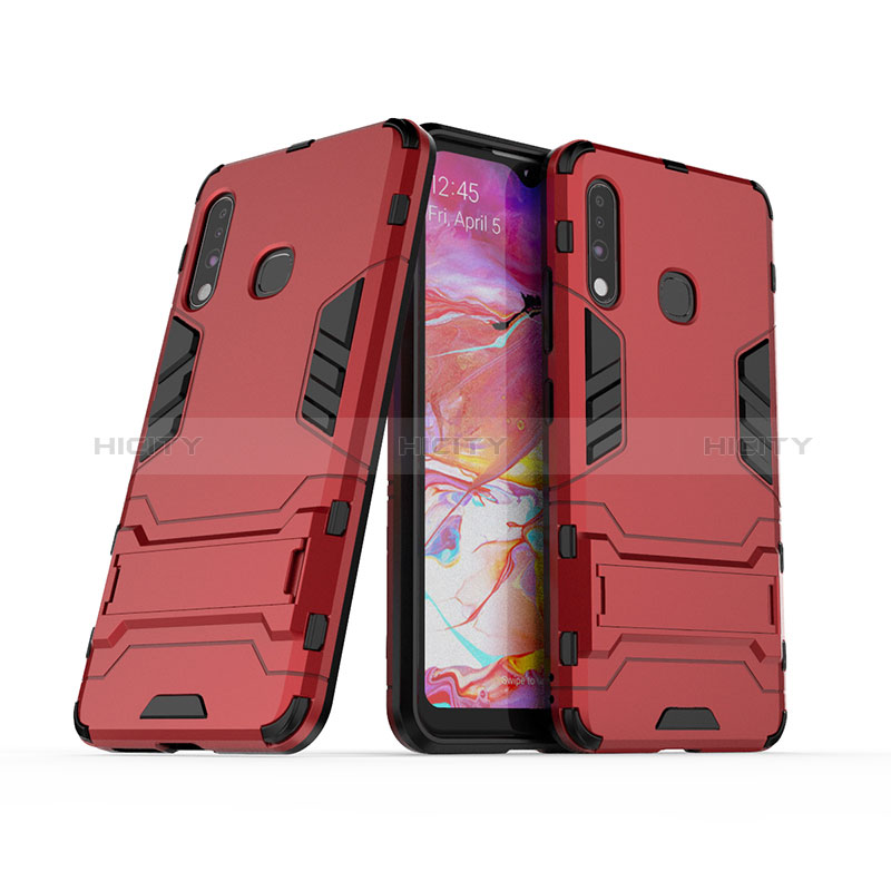 Coque Contour Silicone et Plastique Housse Etui Mat avec Support T02 pour Samsung Galaxy A70E Rouge Plus