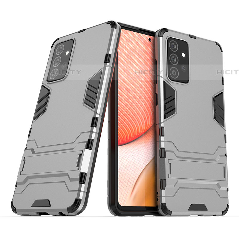 Coque Contour Silicone et Plastique Housse Etui Mat avec Support T02 pour Samsung Galaxy A72 5G Gris Plus