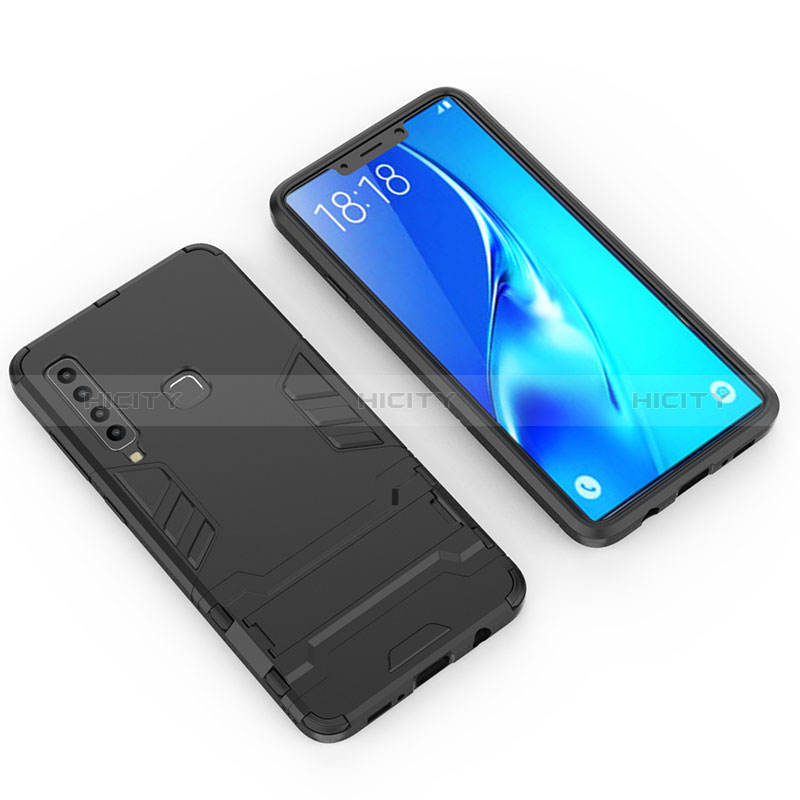 Coque Contour Silicone et Plastique Housse Etui Mat avec Support T02 pour Samsung Galaxy A9 (2018) A920 Noir Plus