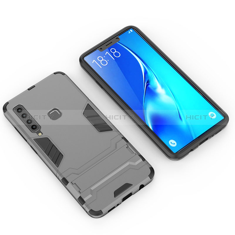 Coque Contour Silicone et Plastique Housse Etui Mat avec Support T02 pour Samsung Galaxy A9s Gris Plus