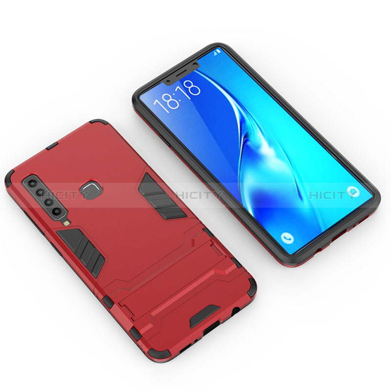 Coque Contour Silicone et Plastique Housse Etui Mat avec Support T02 pour Samsung Galaxy A9s Rouge Plus