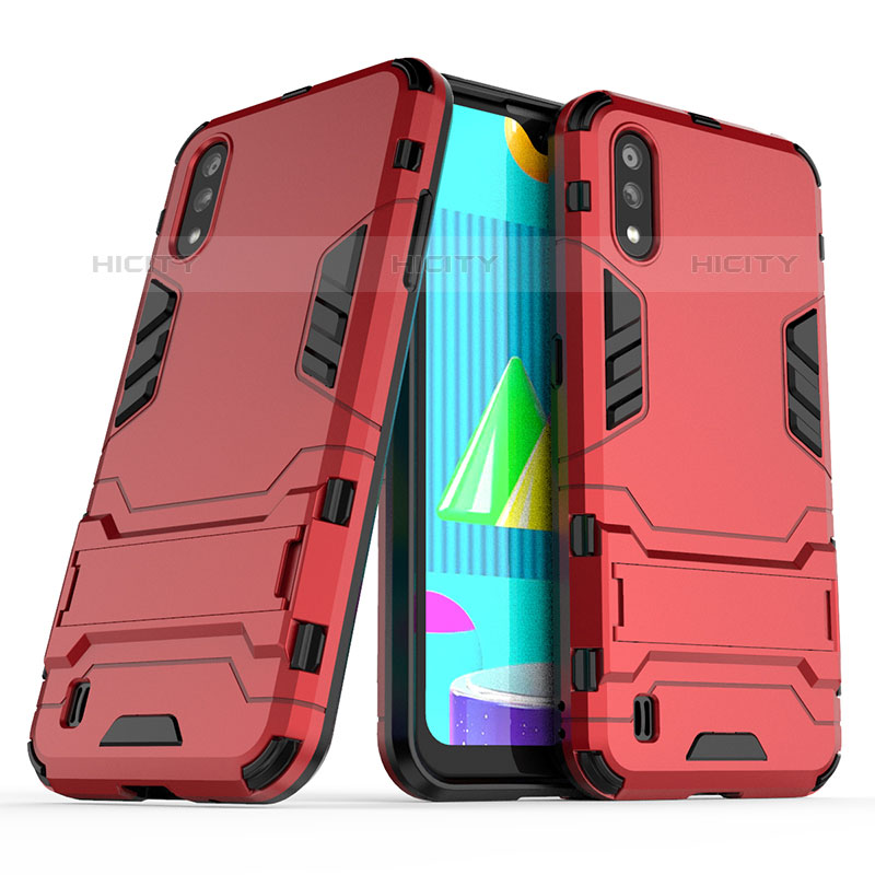 Coque Contour Silicone et Plastique Housse Etui Mat avec Support T02 pour Samsung Galaxy M01 Plus