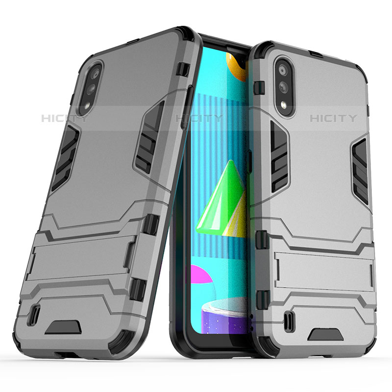 Coque Contour Silicone et Plastique Housse Etui Mat avec Support T02 pour Samsung Galaxy M01 Plus