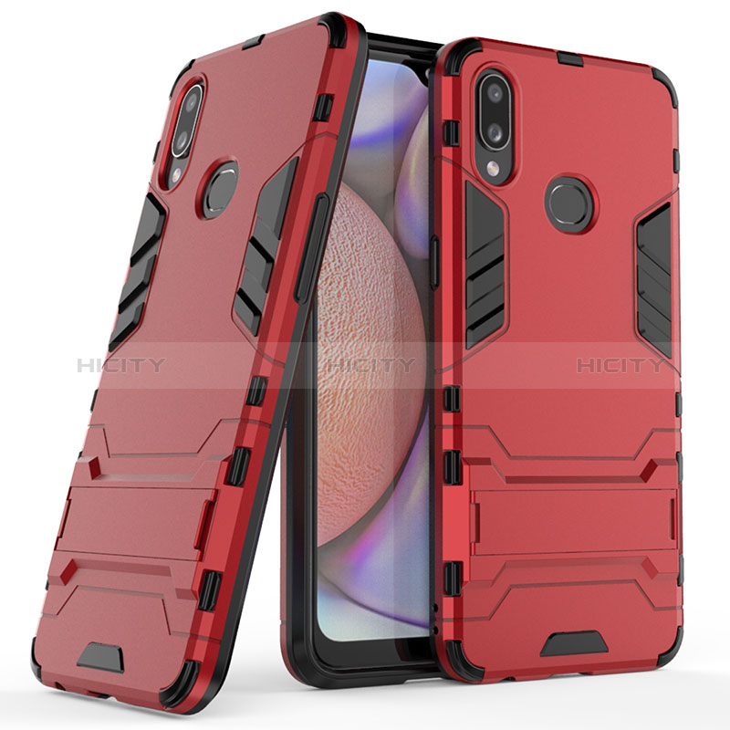 Coque Contour Silicone et Plastique Housse Etui Mat avec Support T02 pour Samsung Galaxy M01s Rouge Plus