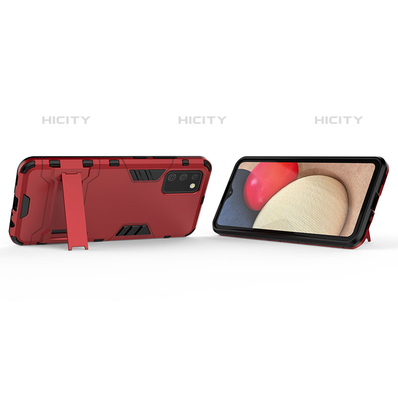 Coque Contour Silicone et Plastique Housse Etui Mat avec Support T02 pour Samsung Galaxy M02s Rouge Plus