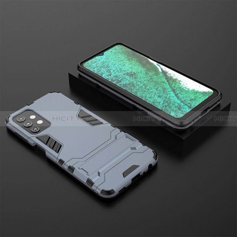 Coque Contour Silicone et Plastique Housse Etui Mat avec Support T03 pour Samsung Galaxy A32 4G Bleu Plus