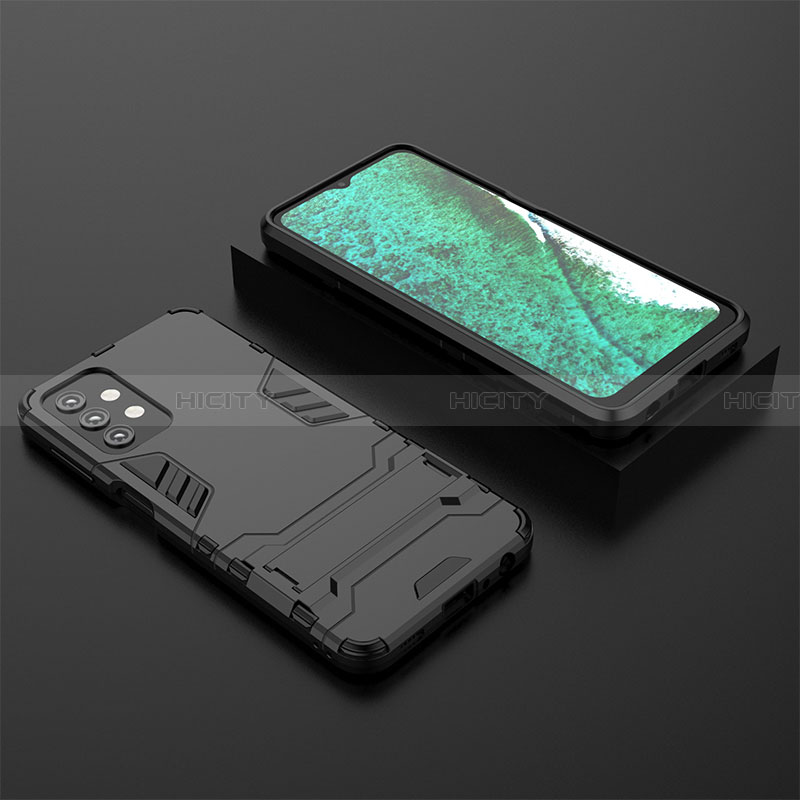 Coque Contour Silicone et Plastique Housse Etui Mat avec Support T03 pour Samsung Galaxy A32 4G Noir Plus