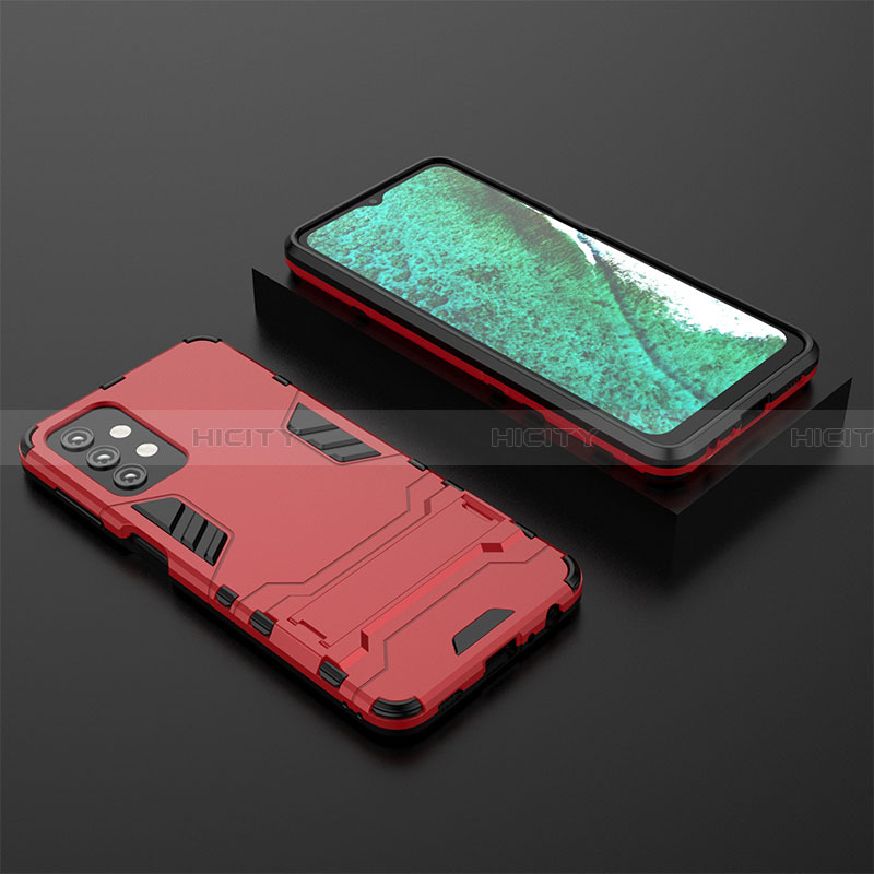 Coque Contour Silicone et Plastique Housse Etui Mat avec Support T03 pour Samsung Galaxy A32 4G Rouge Plus