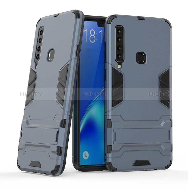 Coque Contour Silicone et Plastique Housse Etui Mat avec Support T03 pour Samsung Galaxy A9 (2018) A920 Bleu Plus