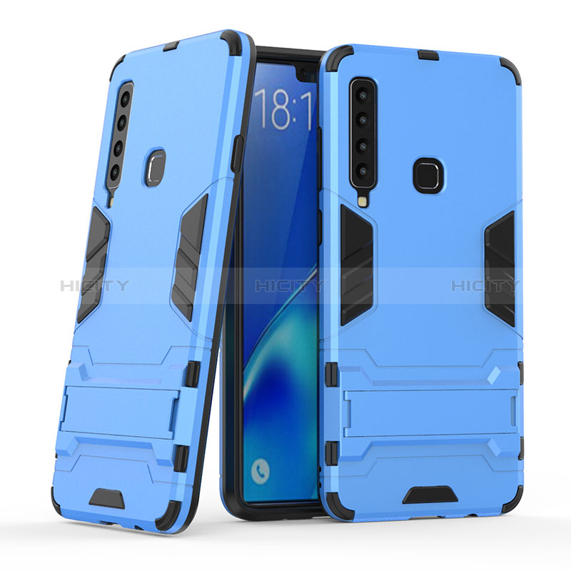 Coque Contour Silicone et Plastique Housse Etui Mat avec Support T03 pour Samsung Galaxy A9 (2018) A920 Bleu Ciel Plus