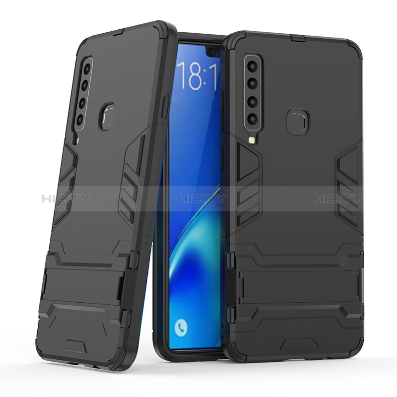 Coque Contour Silicone et Plastique Housse Etui Mat avec Support T03 pour Samsung Galaxy A9 (2018) A920 Noir Plus