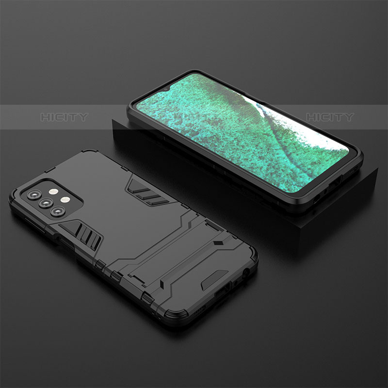 Coque Contour Silicone et Plastique Housse Etui Mat avec Support T03 pour Samsung Galaxy M32 5G Noir Plus