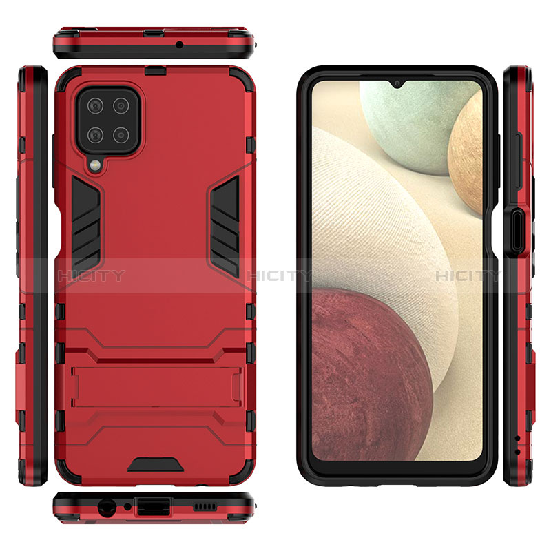 Coque Contour Silicone et Plastique Housse Etui Mat avec Support T04 pour Samsung Galaxy A12 Nacho Plus