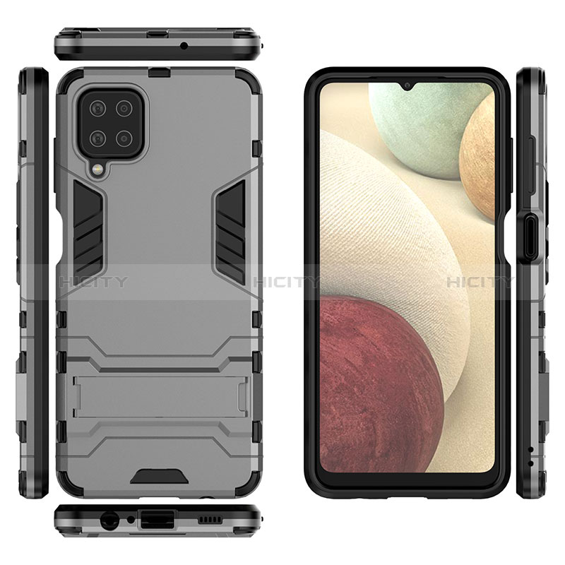 Coque Contour Silicone et Plastique Housse Etui Mat avec Support T04 pour Samsung Galaxy A12 Plus